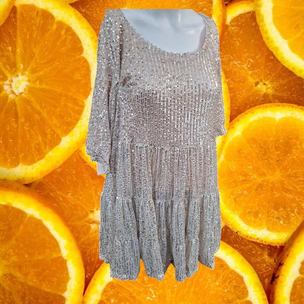 Amazing Lace Women's Champagne My Queen Sequin Tiered Babydoll Dress Size M - Picture 7 of 7